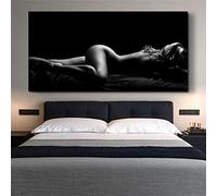 Rumlly Noir et Blanc Nue Portrait Toile Affiches et Gravures Sexy Femmes Endormies Peintures Grand Mur Art Photos pour Chambre 70x140cm Sans Cadre