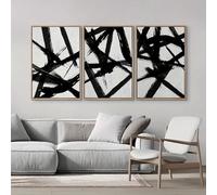 Rumlly Peinture aux traits noirs et blancs, décoration abstraite, estampes d'art médiévales, art minimaliste, impression de formes géométriques (60x80cmx3/cadre intérieur)
