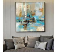 Rumlly Peinture d'art graffiti moderne abstrait turquoise art mural impressions sur toile bleu et vert Cuadros photos pour salon 70x70 cm sans cadre