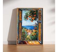 Rumlly Peinture fauviste avec fenêtre ouverte, mer Méditerranée, oranger, vue côtière, affiche sur toile (40 x 60 cm, sans cadre)