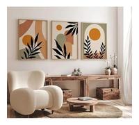 Rumlly Peinture murale abstraite bohème beige vert terre cuite, style nordique moderne, toile, feuilles, blocs de couleurs, affiche pour chambre à coucher (40 x 50 cm x 3, sans cadre)