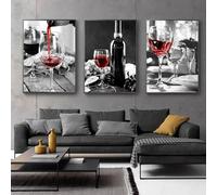 Rumlly Peinture sur toile de restaurant de vin rouge et de verre à vin, affiche et impressions d'art mural sur toile pour salle à manger, cuisine, décoration d'intérieur, 80x120cmx3, sans cadre