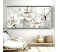 Rumlly Peinture sur toile moderne avec fleurs blanches abstraites, affiches et impressions pour salon, chambre à coucher, décoration murale, 75 x 150 cm, sans cadre