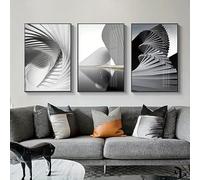 Rumlly Peintures de décoration intérieure minimalistes modernes, architecture créative abstraite, peintures sur toile géométriques en noir et blanc (70x90cmx3/sans cadre)