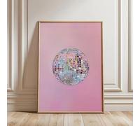 Rumlly Tableau imprimé sur toile avec boule disco argentée rose, affiche girly tendance, décoration dopamine, style preppy (60x80cm/cadre intérieur)