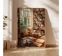 Rumlly Tableau rustique style bureau, affiche de bibliothèque impressionniste pour un coin lecture chaleureux | Décoration murale pour amoureux des livres (80 x 120 cm/Toile tendue)