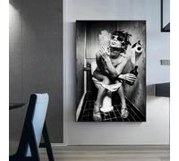 Rumlly Toile d'art mural noir et blanc, femme sexy fumant dans les toilettes, affiche imprimée, toilettes, bar, décoration de la maison, 30 x 40 cm, sans cadre