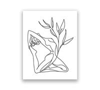 Rumlly Yoga femme corps Illustration Art imprime femme dessin au trait abstrait avec des fleurs dessin toile peinture Yoga chambre décor 40x60 cm sans cadre