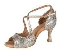 Rummos Femmes Chaussures de Danse R545 GT8-147 - Cuir/GlitterLux Platine - Largeur régulière - 6 cm 60R Flare Talon - Pointure: EUR 40