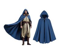 rumnigh Cape de Renaissance avec capuche en lin pour homme et femme, costume d'Halloween (bleu)