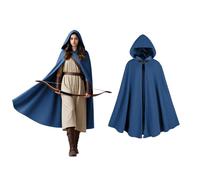 rumnigh Cape de Renaissance avec capuche en lin pour homme et femme, costume d'Halloween (bleu)