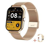 RUMOCOVO Montre Connecté pour hommes et femmes, de santé, appel Bluetooth, Message, pour Android ,Ceinture Mesh Doré