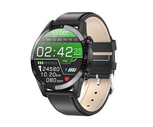 RUMOCOVO Montre Connectée pour hommes, bracelet d'activités sportives, avec Bluetooth, étanche IP67 ,Cuir noir