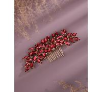 Rumtock Peigne à cheveux doré avec strass rouge vin pour mariée femme fille Coiffe latérale Bijoux de coiffure (vin)