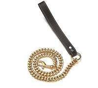 RUMYPET Laisse robuste à maillons cubains Miami en acier inoxydable avec poignée en cuir véritable durable pour dressage et marche Doré 14 mm