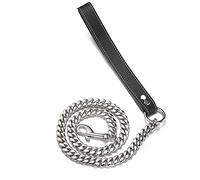 RUMYPET Laisse robuste à maillons cubains Miami en acier inoxydable avec poignée en cuir véritable durable pour dressage et marche Argenté 14 mm