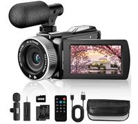 Rumyums Caméra vidéo 4K Ultra HD 48 MP Enregistreur numérique avec microphone cravate sans fil pour Vlogging YouTube Voyage, zoom numérique 18X avec télécommande, carte 32 Go