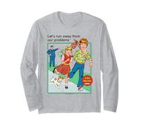 Run Away from Our Problems Sarcastic Retro Funny Adult Humor Manche Longue