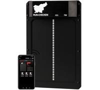 RUN-CHICKEN Porte poulailler automatique Onyx - Aluminium - Fonctionne avec piles (2 x AA) - Contrôle par application, capteur de lumière et minuterie avec retard - Résistant aux intempéries - Porte