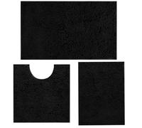 RUN HELIX Tapis De Bain Chenille Ultra Doux Antidérapant, Set de Tapis de Bain Absorbant 3 Pièces, Lot de 3 Tapis de Bain absorbants, Comprenant Un Tapis de Toilettes en Forme de U (Noir)