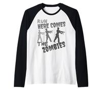 Run Here Comes The Zombies Costume de Zombie Amusant pour Halloween Manche Raglan