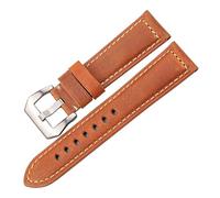 Run Ken Bracelet De Montre En Cuir Véritable 20 22 24 26 Mm, Cuir De Vachette Ciré À L'huile, Bleu, Vert, Rouge, Marron(Brown Silver Buckle,24mm)