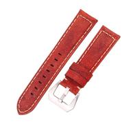 Run Ken Bracelet De Montre En Cuir Véritable Rétro Fait À La Main 22mm 24mm Ceinture Marron Foncé Avec Boucles Acier Inoxydable Argenté(Red,20mm)