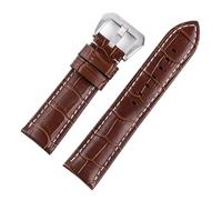 Run Ken Bracelet En Cuir For Hommes, 20mm, 22mm, 24mm, 26mm, Adapté À Panerai, De Vache Vintage Bleu, Boucle Ardillon Personnalisée Faite La Main(Brown and white line,20mm)