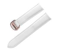 Run Ken Bracelet en Cuir Motif Lychee Substitut De Bracelet De Montre en Cuir Souple Compatible avec Le Bracelet Cartier Tank for Hommes Et Femmes(White Rose Buckle_18mm)