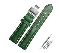 Run Ken Bracelet En Cuir Véritable Noir Rouge Vert Couleur De Montre Fermoir Papillon Taille 18mm 20mm 21mm22mm(Green silver buckle,18mm)