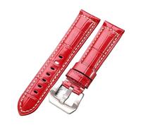 Run Ken Bracelets De Montre En Cuir Véritable Noir Marron Rouge Bleu Vert Orange Femmes Hommes Bracelet De Montre Accessoires 20mm 22mm 24mm(Red Silver Buckle,22mm)