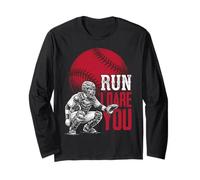 Run Steal I Dare You Baseball Catcher Vintage Humor Manche Longue