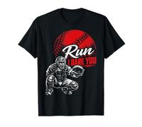 Run Steal I Dare You Baseball Catcher Vintage Humor T-Shirt