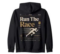 Run The Race Christian Runner Faith Bible Verset Sweat à Capuche