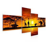 Runa Art Afrique Le Coucher Du Soleil Impression Moderne - Tableau Decoration Murale Girafe L'Éléphant Orange 000242a
