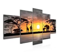 Runa Art Afrique Le Coucher Du Soleil Tableau Murale Impression sur Toile Intissee 5 Parties Panorama Gris Rose Chambre Salle 000253c