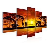 Runa Art Afrique Le Coucher Du Soleil Tableau Murale Impression sur Toile Intissee 5 Parties Savane Gris Orange Chambre Salle 000253a