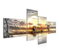 Runa Art Afrique L'Éléphant Impression Moderne - Tableau Decoration Murale Paysage Jaune Gris 000742a