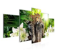 Runa Art Afrique Léopard Tableau Murale Impression sur Toile Intissee 5 parties Nature Savannah vert Chambre Salle 006753a