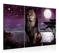 Runa Art Afrique Lion Peinture Tableau Salon XXL Gris Violet Lune 120 x 80 cm 3 Parties Decoration Murale 022931b