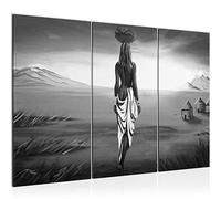 Runa Art Afrique Massai Peinture Tableau Salon XXL Noir Et Blanc Femme 120 x 80 cm 3 Parties Decoration Murale 001631c