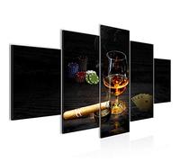 Runa Art Alcool Poker Tableau Murale Impression sur Toile Intissee 5 parties Cigare Whisky Marron Chambre Salle 502253b