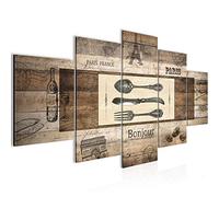 Runa Art Bois De Cuisine Tableau Murale Impression sur Toile Intissee 5 parties Coutellerie vintage brun Chambre Salle 038053a