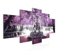 Runa Art Bouddha Cascade Tableau Murale Impression sur Toile Intissee 5 Parties Paysage Violet Pourpre Chambre Salle 503553c