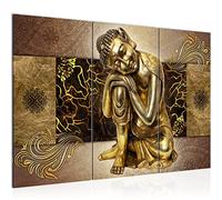 Runa Art Bouddha Feng Shui Peinture Tableau Salon XXL Or Orientale 120 x 80 cm 3 Parties Decoration Murale 041331a