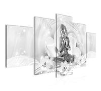 Runa Art Bouddha Feng Shui Tableau Murale Impression sur Toile Intissee 5 Parties Zen Noir Blanc Chambre Salle 016453c