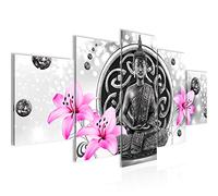 Runa Art Bouddha Fleurs Tableau Murale Impression sur Toile Intissee 5 parties Orient Zen Rose Chambre Salle 504753b