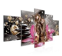 Runa Art Bouddha Orchidée Tableau Murale Impression sur Toile Intissee 5 Parties Diamant Beige Rose Chambre Salle 505353a