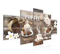 Runa Art Cafetière Tableau Murale Impression sur Toile Intissee 5 parties Motif de cuisine Brun beige Chambre Salle 027153b