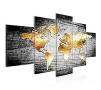 Runa Art carte du monde 5 Parties Impression sur Toile intissee Decoration Salon Chambre à coucher Bureau Or Carte du monde 057652a